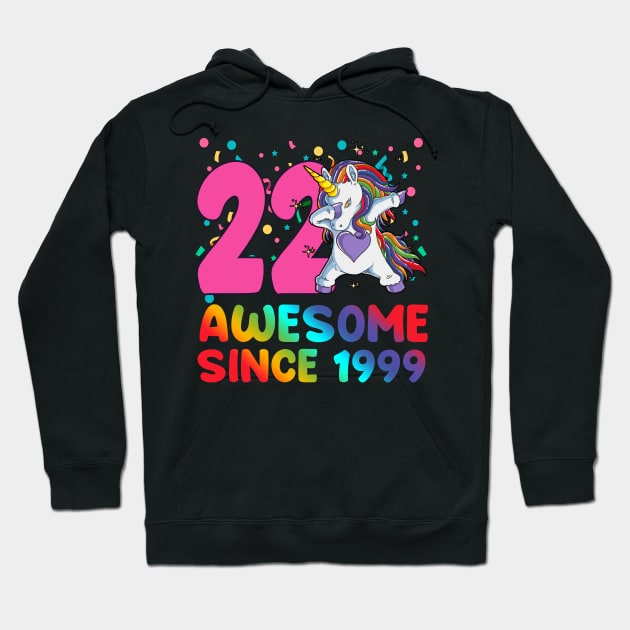 Awesome Since 1999 Dabbing Unicorn 22 year old 22nd Birthday Hoodie by FunnyUSATees